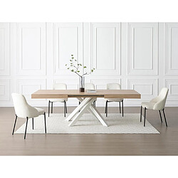 Vente-Unique Table à manger extensible 6 à 10 personnes en MDF et métal - Naturel et blanc - CATONAV