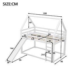 Acheter KOMHTOM Lits Superposés Enfants Toboggan et Échelle - Pin Massif - 90 X 200 cm - Blanc - Sans Matelas