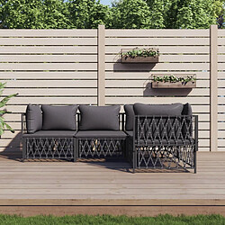 vidaXL Salon de jardin avec coussins 4 pcs anthracite acier