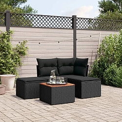 Maison Chic Ensemble de 5 Tables et chaises d'extérieur avec coussins,Salon de jardin noir résine tressée -GKD223683