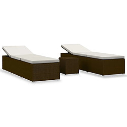 Helloshop26 Transat chaise longue bain de soleil lit de jardin terrasse meuble d'extérieur table à thé 3pcs résine tressée marron 02_0012927