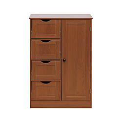 Mobili Rebecca Meuble De Salle De Bain 4 Tiroirs 1 Porte En Bois Brun Armoire Moderne Sur Pied