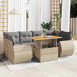 vidaXL Salon de jardin avec coussins 7 pcs beige résine tressée