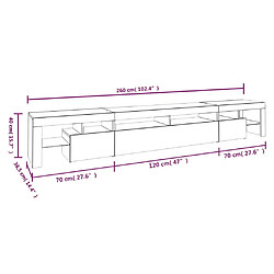 vidaXL Meuble TV avec lumières LED Chêne fumé 260x36,5x40 cm pas cher