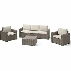 Allibert Salon de jardin imitation résine tressée et table basse 5 personnes - Beige