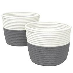 vidaXL Paniers de rangement 2 pcs gris et blanc Ø24x18 cm coton