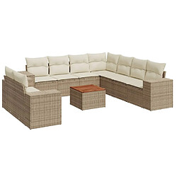 Maison Chic Salon de jardin avec coussins 10 pcs | Ensemble de Table et chaises | Mobilier d'Extérieur beige résine tressée -GKD33003