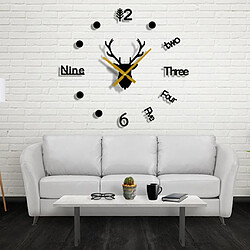 Avis Deer Head 3D DIY Horloge Murale Montres Autocollant Ensemble Noir Facile à Coller Créatif