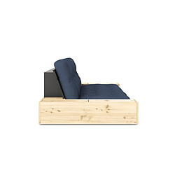 Inside 75 Canapé lit futon BASE bleu marine couchage 130cm dossiers noirs et accoudoirs coffres