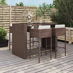 vidaXL Ensemble de bar de jardin avec coussins 5 pcs marron poly rotin