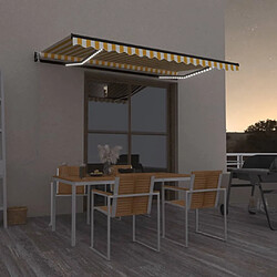 Maison Chic Auvent automatique | Store banne extérieur | Marquise capteur de vent LED 450x350cm Jaune et blanc -MN77207