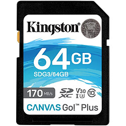 Carte Kingston SDXC 64 Go UHS-I U3 V30 Classe 10 170 Mo/s Canvas Go Plus