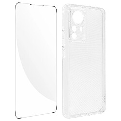 Avizar Coque Xiaomi 12 Pro Silicone Souple Film Verre Trempé 9H transparent