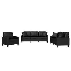 vidaXL Ensemble de canapés 3 pcs avec coussins noir similicuir