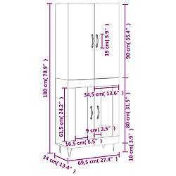 vidaXL Buffet haut Blanc brillant 69,5x34x180 cm Bois d'ingénierie pas cher