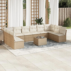 Maison Chic Salon de jardin 11 pcs avec coussins | Ensemble de Table et chaises | Mobilier d'Extérieur beige résine tressée -GKD96954