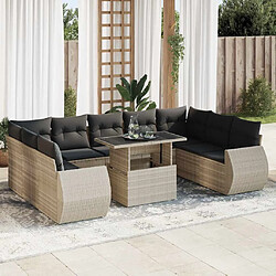 vidaXL Salon de jardin avec coussins 10 pcs gris clair résine tressée