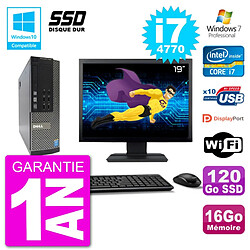 PC Dell 7020 SFF Ecran 19" Intel i7-4770 RAM 16Go SSD 120Go Graveur DVD Wifi W7 - Occasion