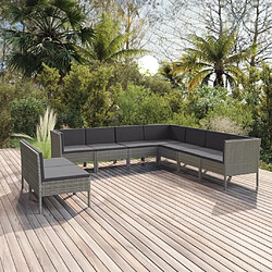 Maison Chic Salon de jardin 9 pcs + coussins - Mobilier/Meubles de jardin - Table et chaises d'extérieur Résine tressée Gris -MN78333