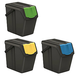 Ensemble de poubelles de tri Keden SORTI BOX 3x25l - noir recyclage