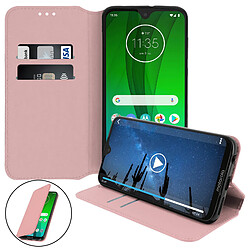 Avizar Housse Motorola Moto G7 / G7 Plus Étui Folio Fonction Support Vidéo Rose gold