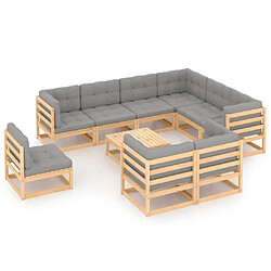 Maison Chic Salon de jardin 10 pcs + coussins - Mobilier/Meubles de jardin - Table et chaises d'extérieur Bois de pin massif -MN36670