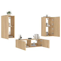 Maison Chic Lot de 3 Meuble TV muraux, Banc TV avec lumières LED pour salon, Meuble de rangement chêne sonoma -GKD32346