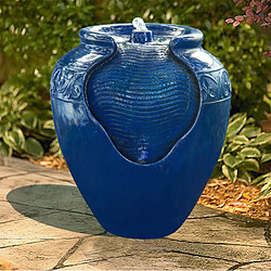 Fontaine extérieur jardin décoration chute d’eau cascade pot amphore bleu avec éclairage LED Peaktop YG0036AZ-EU pas cher