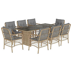 vidaXL Ensemble à manger de jardin et coussins 9 pcs mélange beige