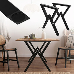 ML DESIGN MODERN LIVING 2 Pieds de table métal type X industiel piètement de meuble DIY noir 60x6x72 cm