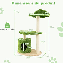 Helloshop26 Arbre à chat 97 cm en bois poteau griffoir condo plate-forme perchoir coussin amovible tour d'activités pour chat vert 20_0007656