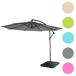 Mendler Parasol déporté Acerra, protection contre le soleil, Ø 3m inclinable, polyester 11kg ~ gris avec socle à poids