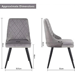 Decoshop26 2 chaises de salle à manger en tissu velours gris rembourré couture losange pieds en métal noir CDS09339