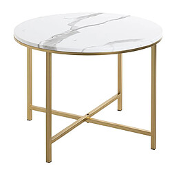 Avis Pegane Table d'appoint ronde en métal coloris doré et MDF imitation marbre -diamètre 60 x hauteur 45 cm