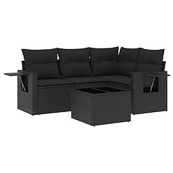 vidaXL Salon de jardin 5 pcs avec coussins noir résine tressée