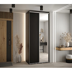 Abiks Meble Armoire DAVOS 3 À Portes Coulissantes 205,2/110/60 3 Portes (Noir/Noir/Argent)