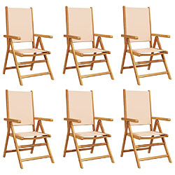 vidaXL Chaises inclinables de jardin lot de 6 beige tissu bois massif