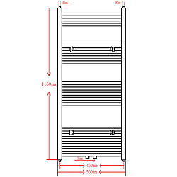 vidaXL Sèche-serviettes eau chaude à rails droits noir 500 x 1160 mm pas cher