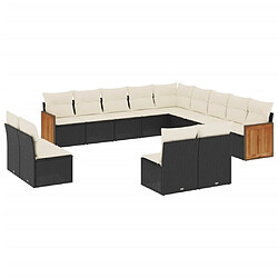 vidaXL Salon de jardin avec coussins 13 pcs noir résine tressée