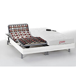 Vente-Unique Lit électrique de relaxation tout plots + matelas accueil latex - 2 x 90 x 200 cm - Blanc - ETHER de DREAMEA