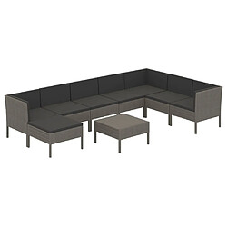 vidaXL Salon de jardin 9 pcs avec coussins Résine tressée Gris