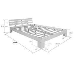 Avis Homestyle4U Lit double en bois massif 160x200cm blanc pin lit futon a lattes cadre de lit