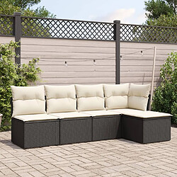 Maison Chic Salon de jardin 5 pcs avec coussins | Ensemble de Table et chaises | Mobilier d'Extérieur noir résine tressée -GKD60052