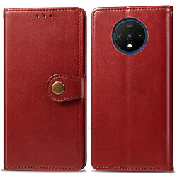 Wewoo Housse Coque Pour One Plus 7T Étui en cuir de couleur unie rétro avec boucle de protection téléphone portable cadre photo et fente carte et fonction support et portefeuille Rouge