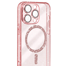 Avizar Coque MagSafe pour iPhone 15 Pro Silicone Pailleté Rose Champagne