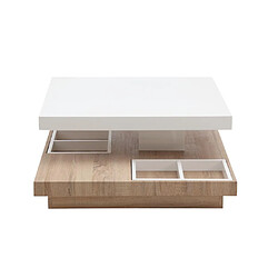 Vente-Unique Table basse - Plateau pivotant - MDF laqué blanc et chêne - FAUSTO II pas cher