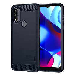 Coque en TPU MOFI anti-empreintes digitales, texture en fibre de carbone bleu pour votre Motorola G Pure