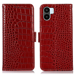 Etui en cuir véritable anti-chute, fonction de blocage RFID, texture crocodile avec support pour votre Xiaomi Redmi A1 4G - rouge