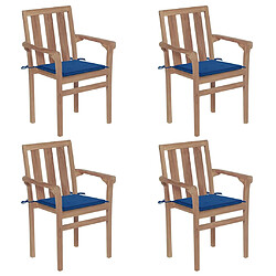 vidaXL Chaises de jardin empilables avec coussins lot de 4 Teck solide