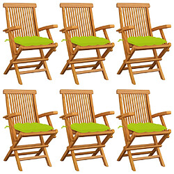 vidaXL Chaises de jardin avec coussins vert vif lot de 6 Bois teck